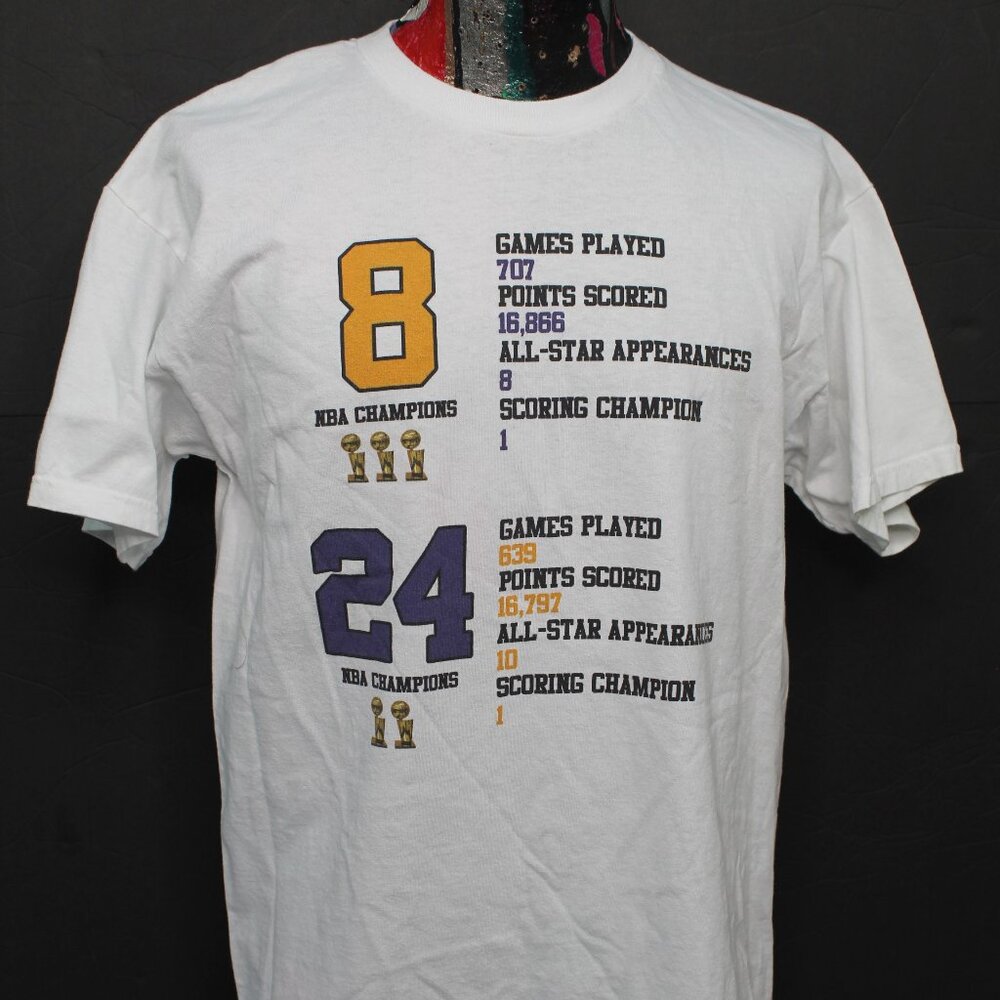 Kobe Bryant LA Lakers #8 #24 NBA Accolade White Tshirt Size Large